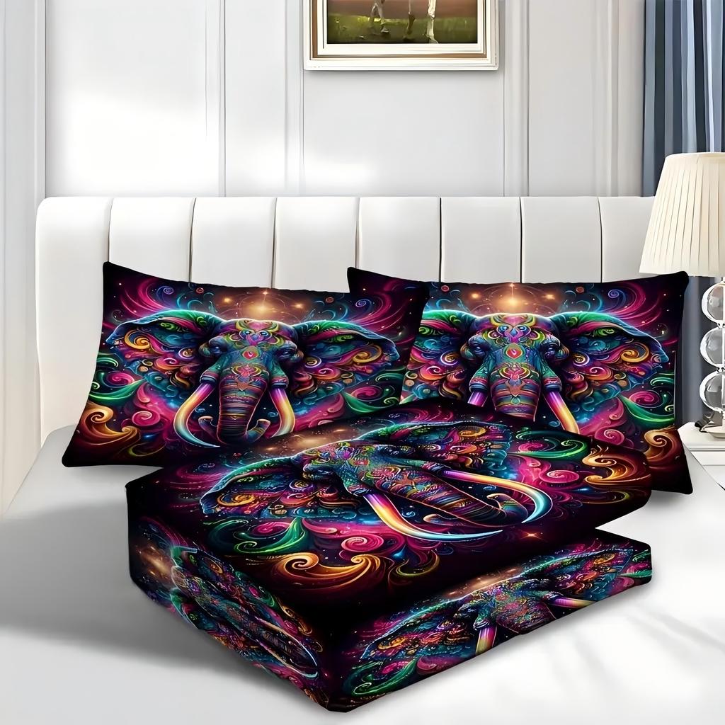 Colorful Elephant Pattern 3D Printed Duvet Cover Soft Comfortable Bedding Set Wildlife Modern Art Style Quilt Cover Pillowcase