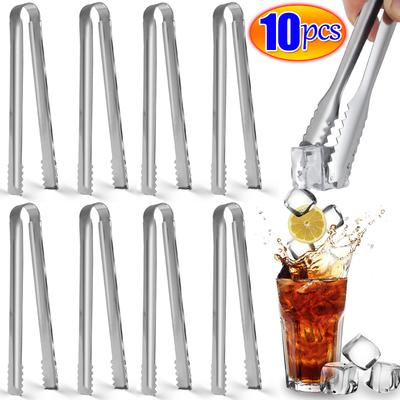 Stainless Steel Ice Tongs Coffee Sugar Cubes Small Clips BBQ Meat Tong BBQ Bread Food Clamp Wedding Birthday Party Kitchen Tools
