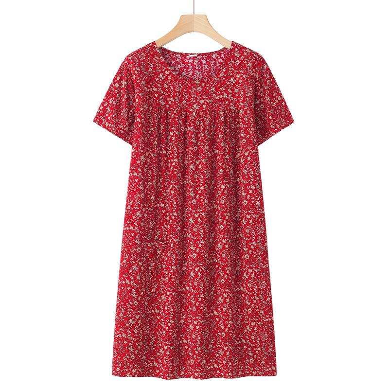 Middle-Aged and Elderly Sleepwear Homewear Short-Sleeved Female Spring and Summer Elderly Sleepwear Loose Homewear Dresses
