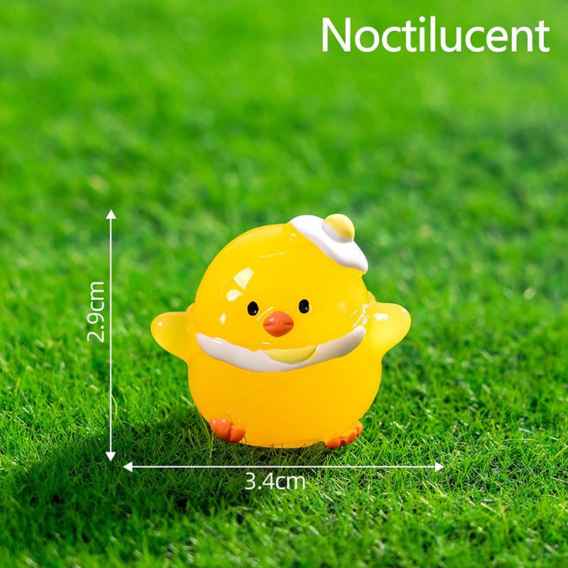 Cartoon Cute Noctilucent Yellow Chicken Ornaments Creative Resin Crafts Creative Cartoon Animal Model Decoration Accessories