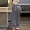 Ice Silk Womens Casual Wide Leg Pants Loose Solid Color Wrinkled