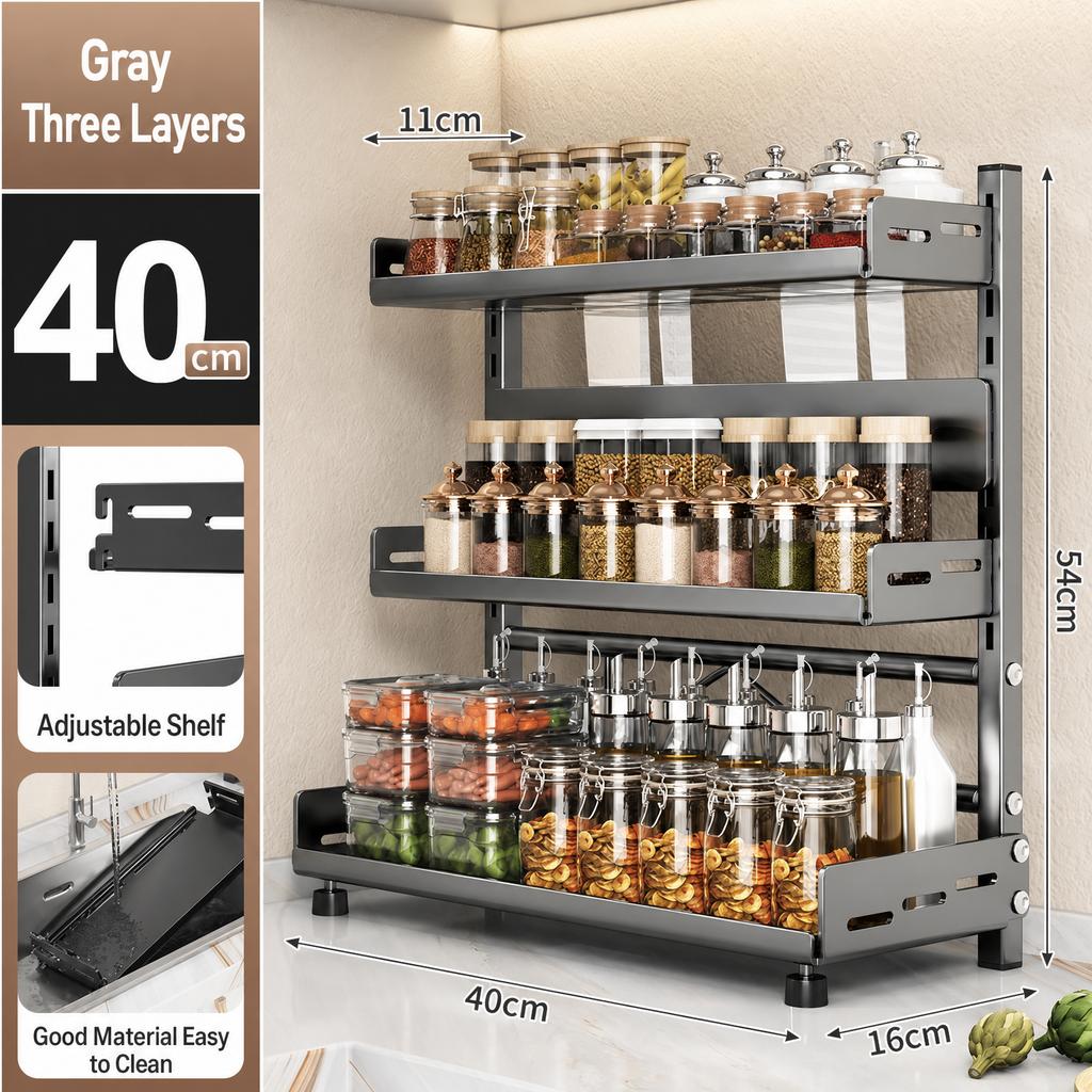 Kitchen Spice Rack Storage Organizer Countertop Knife Holder Modern Minimalist Carbon Steel