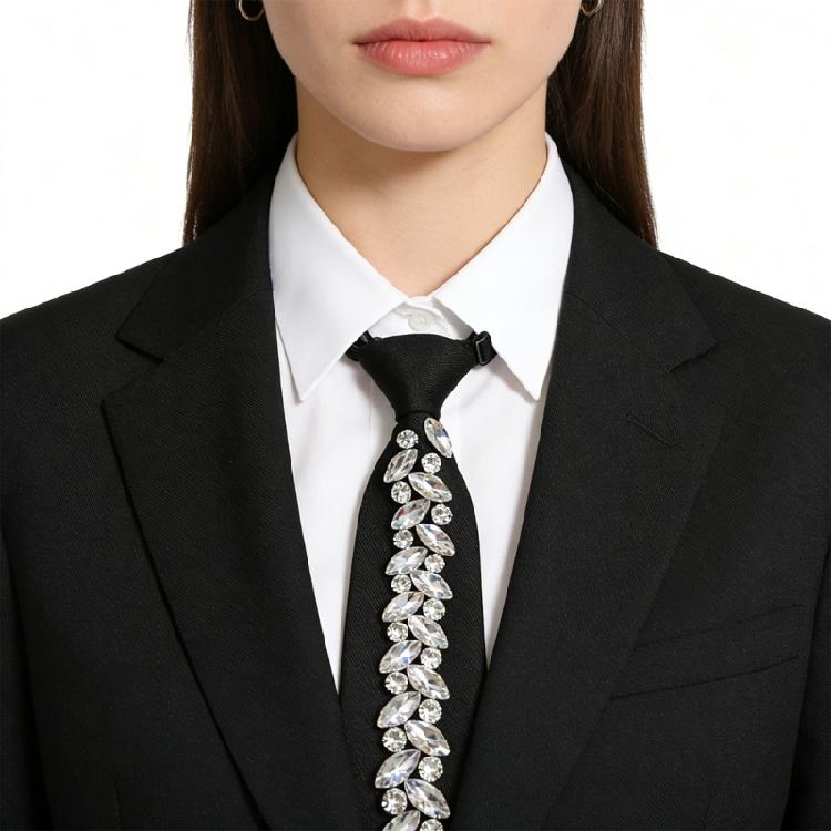 Luxurious Crystal Decors Neck Tie For Grooms Bridesmaids And Guests Long Necklace Preknotted Tie for Party Gathering