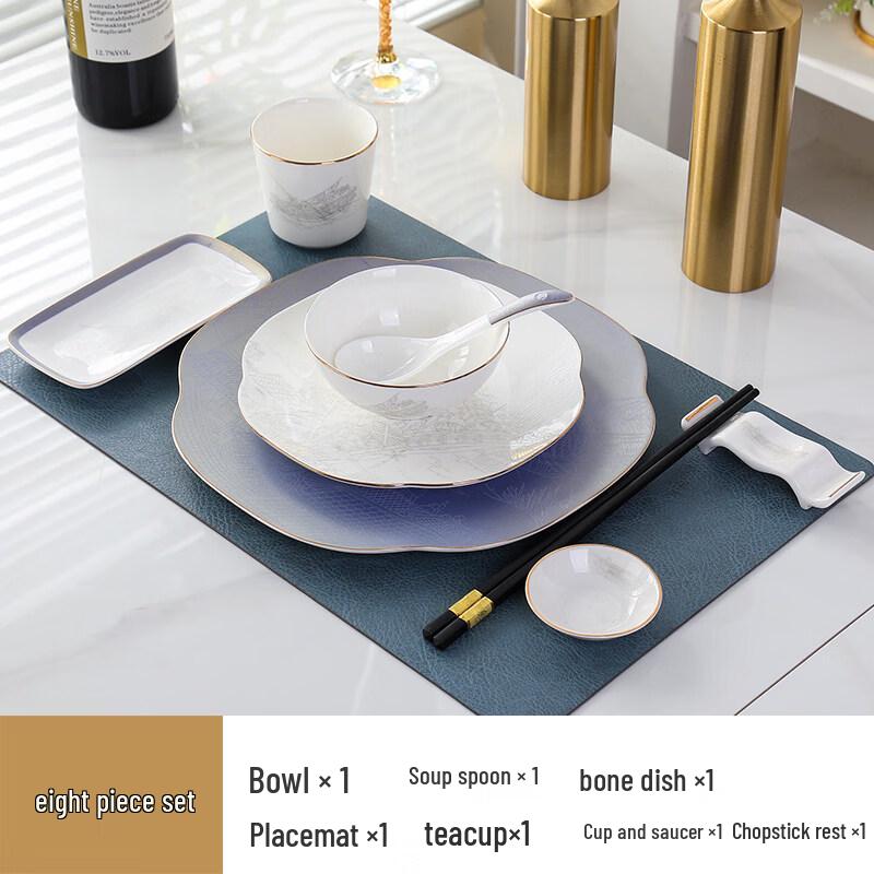 Qingming Festival Gold Rim Bone China Tableware Set