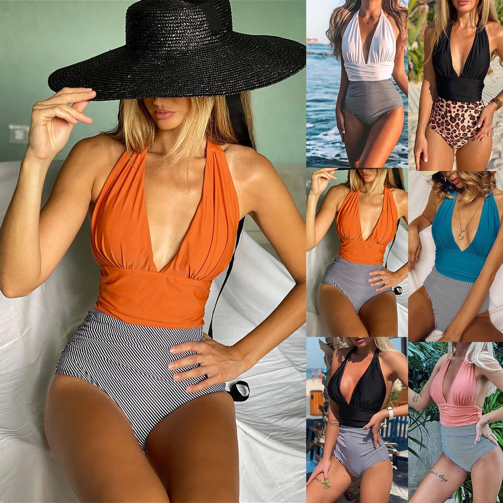 Women's Sexy Color Matching Pleated  Women's Bikini Beach Swimsuit