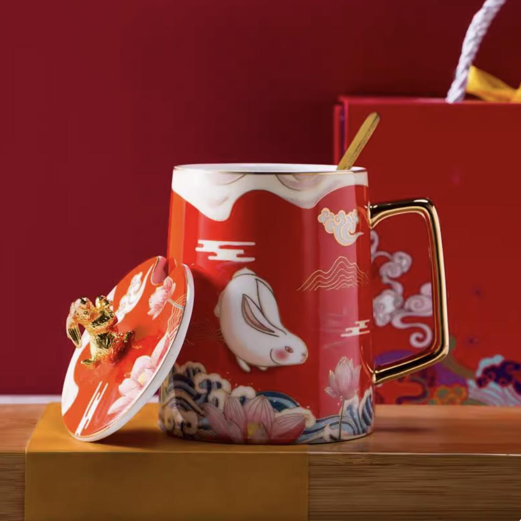 Europäische Keramik Katze Kaffeetasse – Niedliche Cartoon Frühstück Milch Tasse mit Löffel und Deckel