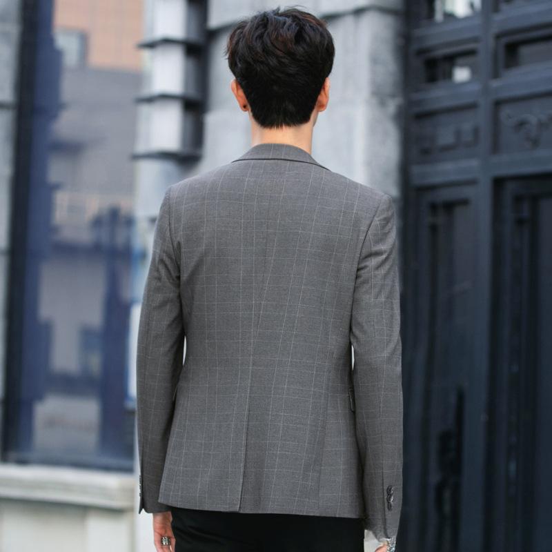 Traje de Cuadros Otoñal Traje de Hombre Corte Slim Versión Coreana de Rufián Juvenil Guapo Traje Casual Abrigo Individual de Negocios Top