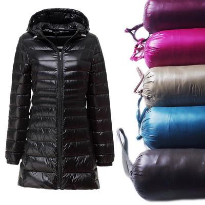 Women Ultra Light Jacket Hooded Slim Long Sleeve Parka Overcoat