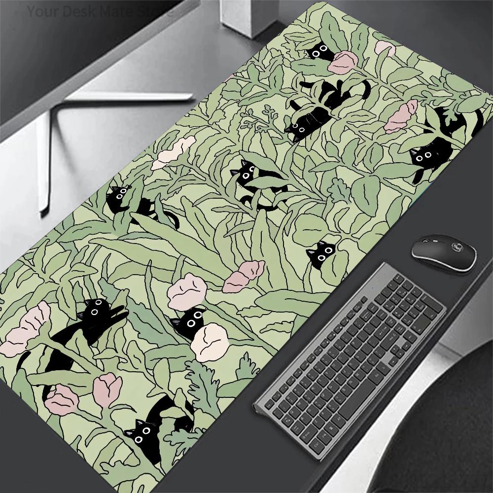 Cute Pink Cloud Black Cat Desk Mat NonSlip Soft Mouse Pad Waterproof Keyboard Mat for Home Girl Room Decor