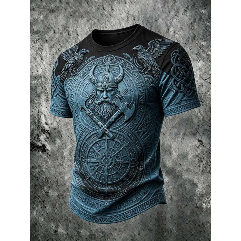 2027 Summer Best-selling Men's Vintage Viking Style 3D Printed Outdoor Sports Breathable T-Shirt Family Style Shirt