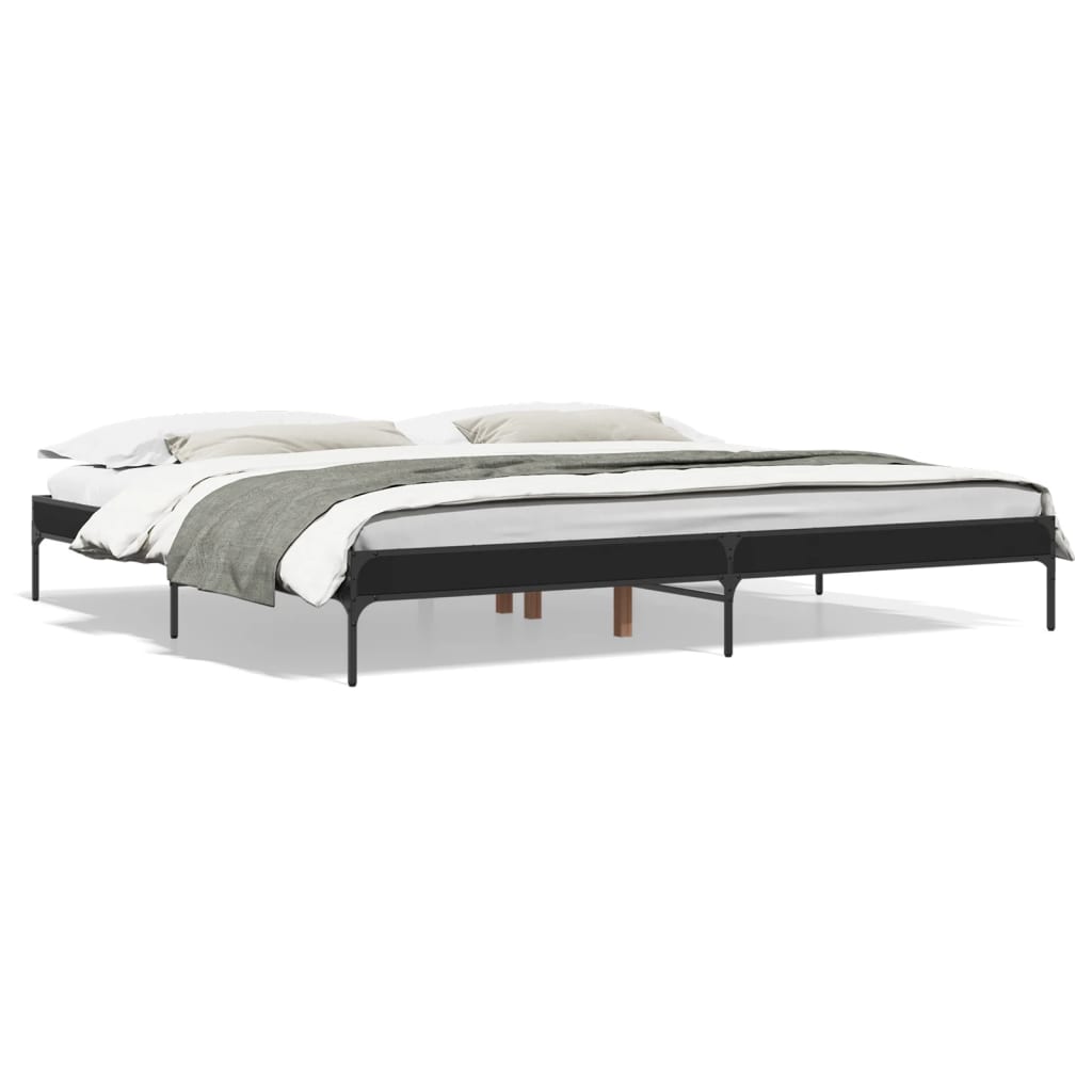 Bed Frame Black 200x200 cm Particleboard and Metal