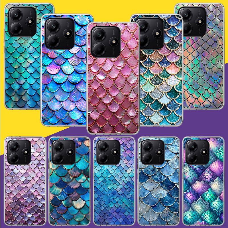 Fish Scale Pattern Mermaid Phone Case For Xiaomi Redmi Note 15 14 13 12S 12 Pro Plus 11S 11E 11 11T 10S 10 Art Soft Pattern Cove