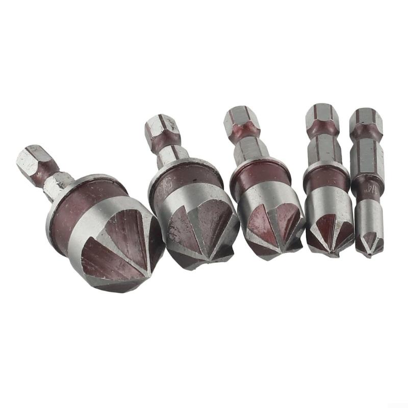 Šestihranný úchop 5břitý zahlubovací vrták 82° Přesná špička pro nerezovou ocel Hliník Tvrdé dřevo Vrtání v 5 velikostech 1/4" až 3/4"