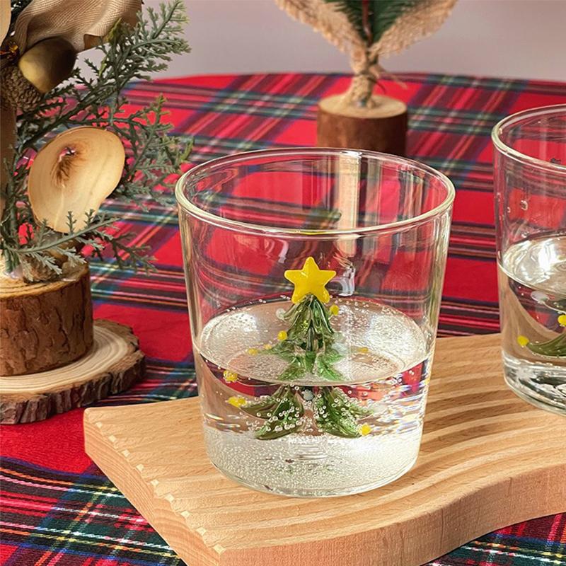 Creative Glass Christmas Cup 3D Christmas Tree Inside Mug Wine Glass for Daily Party Drinking Glasses Coffee Milk Mug Lover Gift