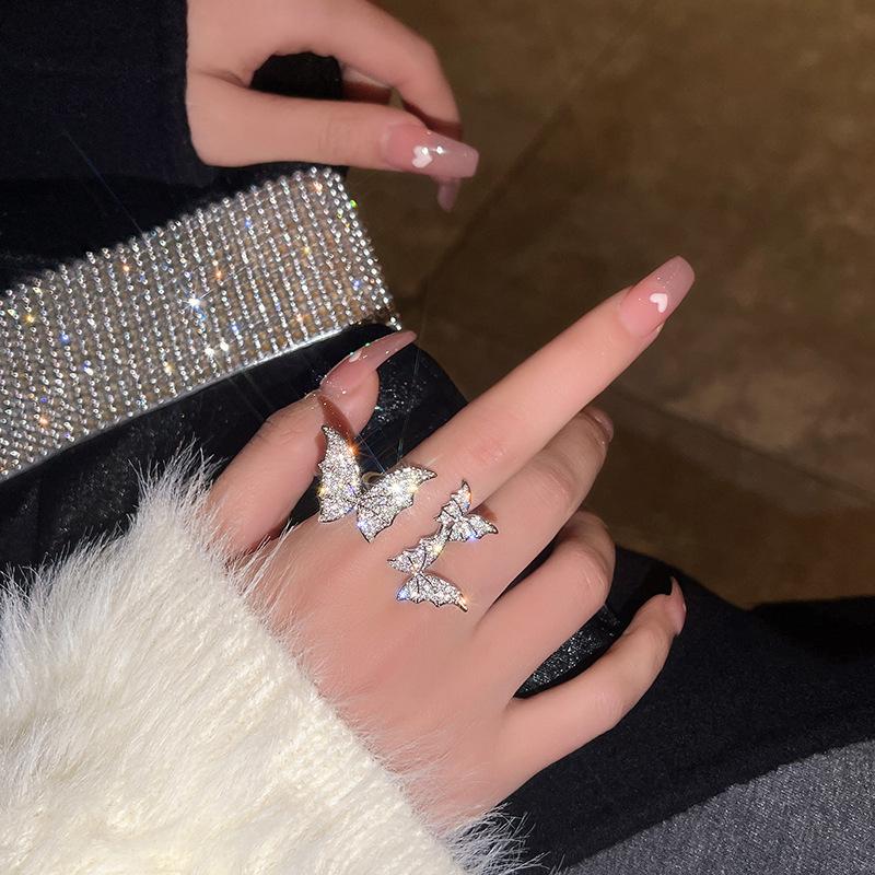Butterfly Zircon Slightly Inlaid With High-End Light Luxury Style Cold Wind Female Index Finger Ring Fashionable Opening