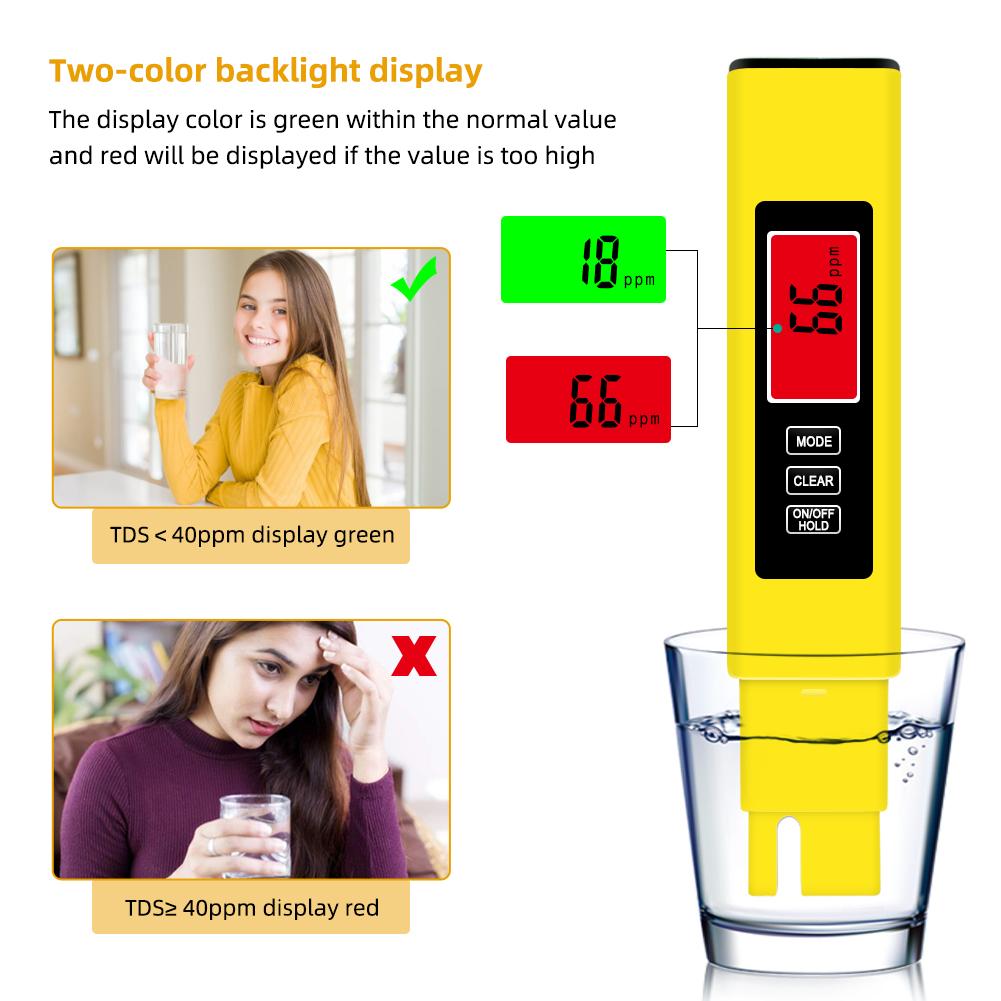 4 in 1 Digital Water Tester TDS EC Meter 0-9990 PPM Water Quality Tester LCD Temperature Meter for Pools Drinking Water Aquarium