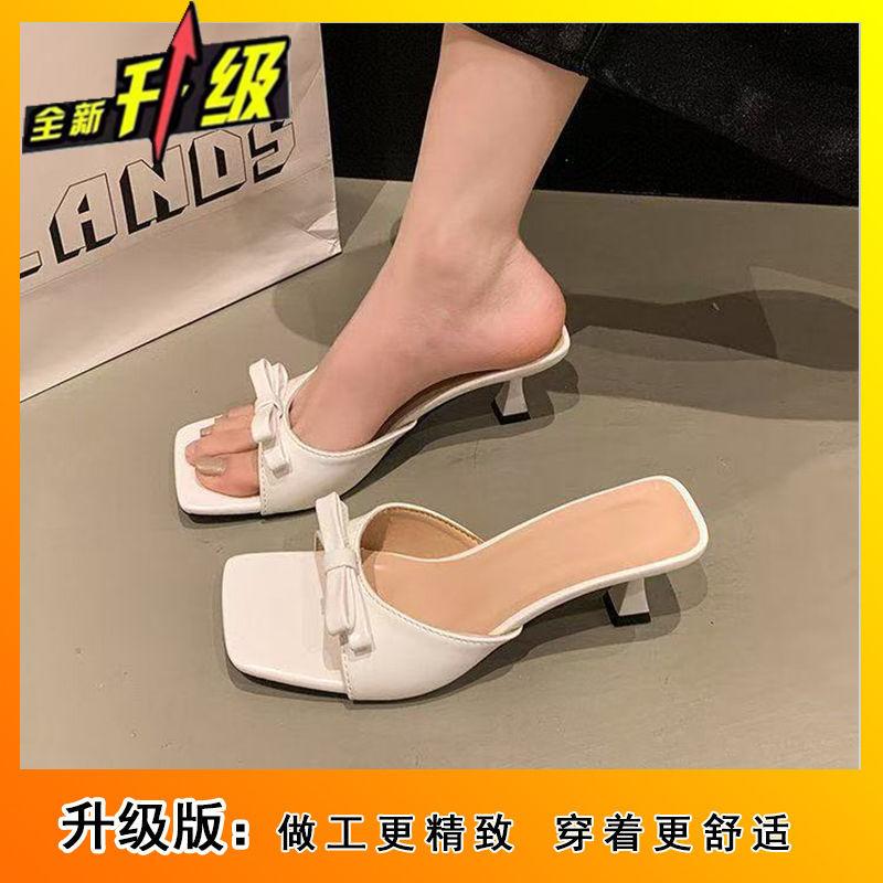 With Skirt Cool Slippers Fairy Shoes 2025 Summer New Bow One-word High Heels High Heels Cool Slippers Woman