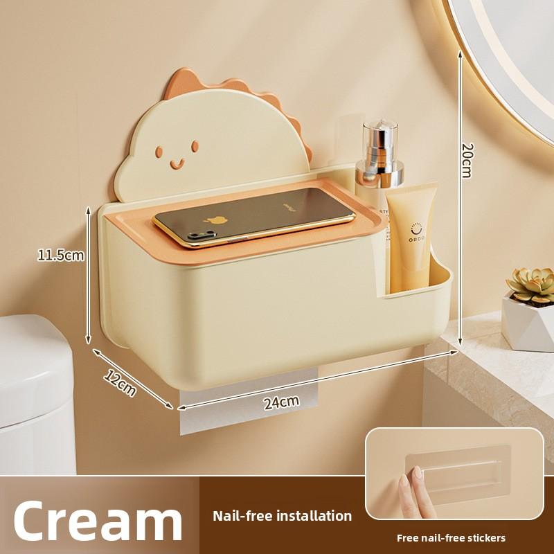 Cartoon Dinosaur Wall-Mounted No-Drilling Toilet Paper Holder for Bathroom, Kitchen and Living Room