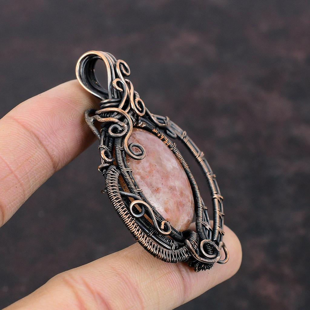 Sunstone Gemstone Pendant Copper Wire Wrapped Pendant Sunstone Jewelry Stylish Pendant Handmade Pendant Copper Wire Jewelry Gift For Mother