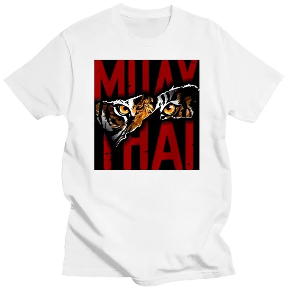 Novelty Men's Muay Thai Tiger T Shirts Short Sleeved Crewneck Cotton T-shirt Leisure Thailand Martial Art Fighter Spirit Tee Top