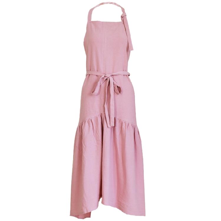 Хлопково-льняной фартук Платье-сарафан Кухонный фартук Фартук официантки Слуги Женский кухонный фартук для готовки Садоводства розовый
