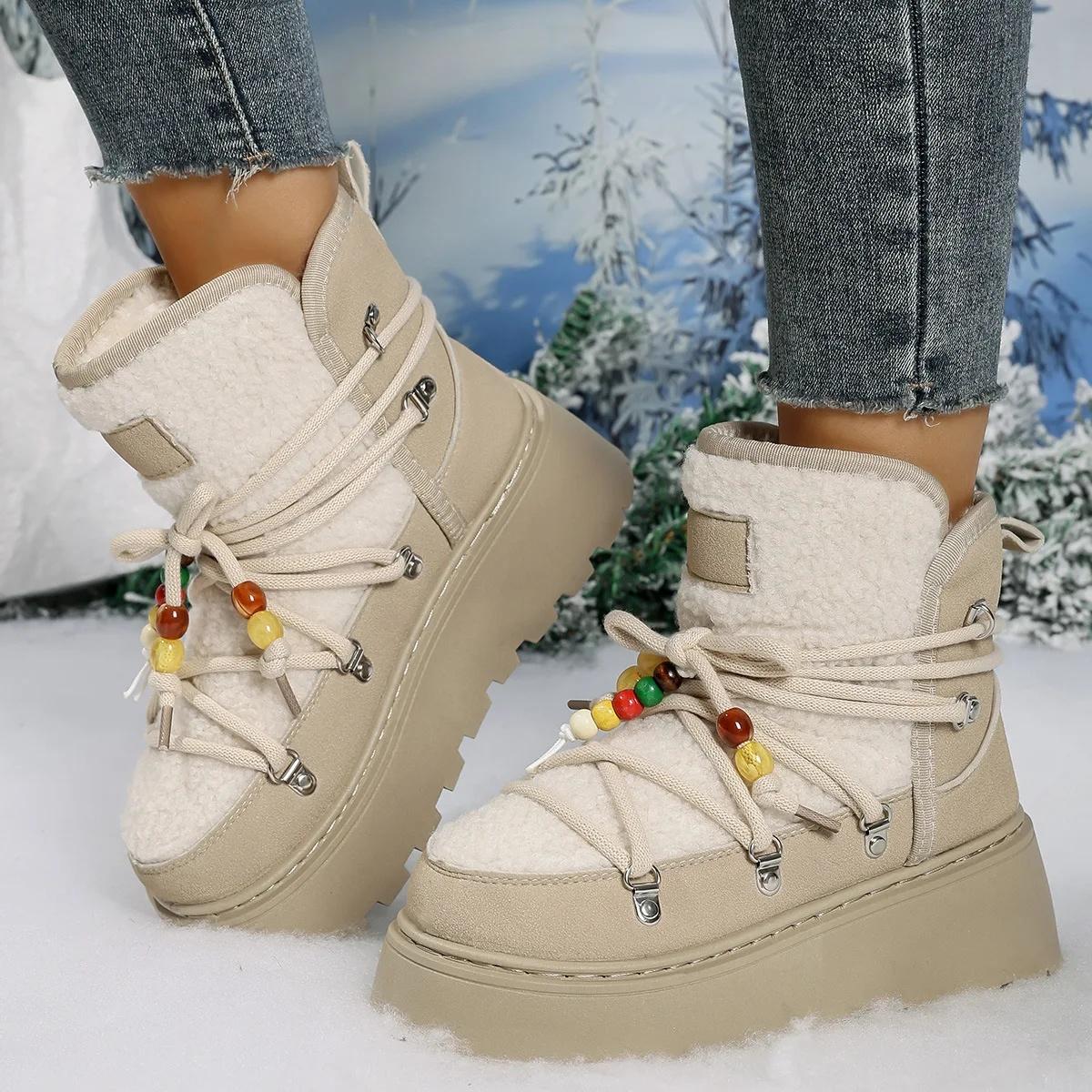 Women s Thick Bottom Warm Snow Boots - Large Size Velvet Cotton Boots with Rubber Upper Buckle 38 3570₽
