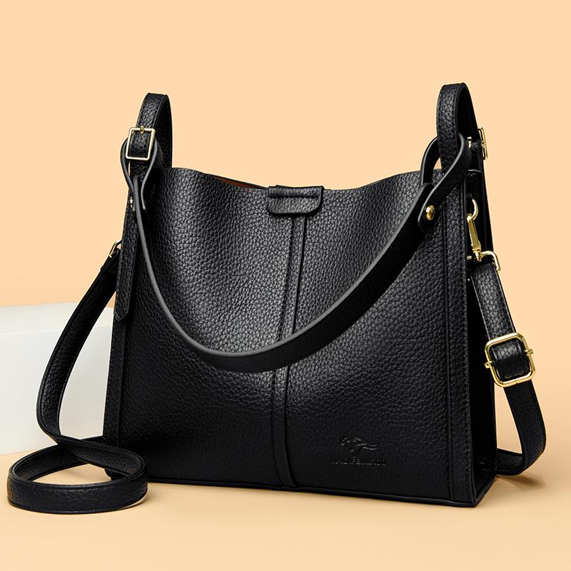 2025 Solid Color Shoulder Bag for Women High-quality Soft Leather Casual Tote Bag Ladies Vintage Crossbody Messenger Handbag Sac