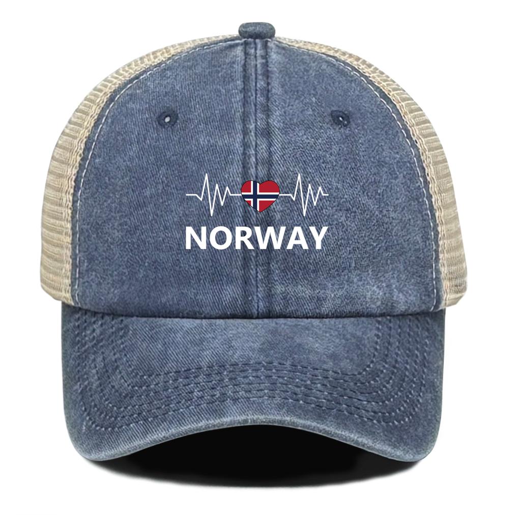 NORWAY Flags Print Snapback Mesh Cap Caps For Man Washed Retro Distressed Adjustable Baseball Hat Ideal Choice For Casual Wear