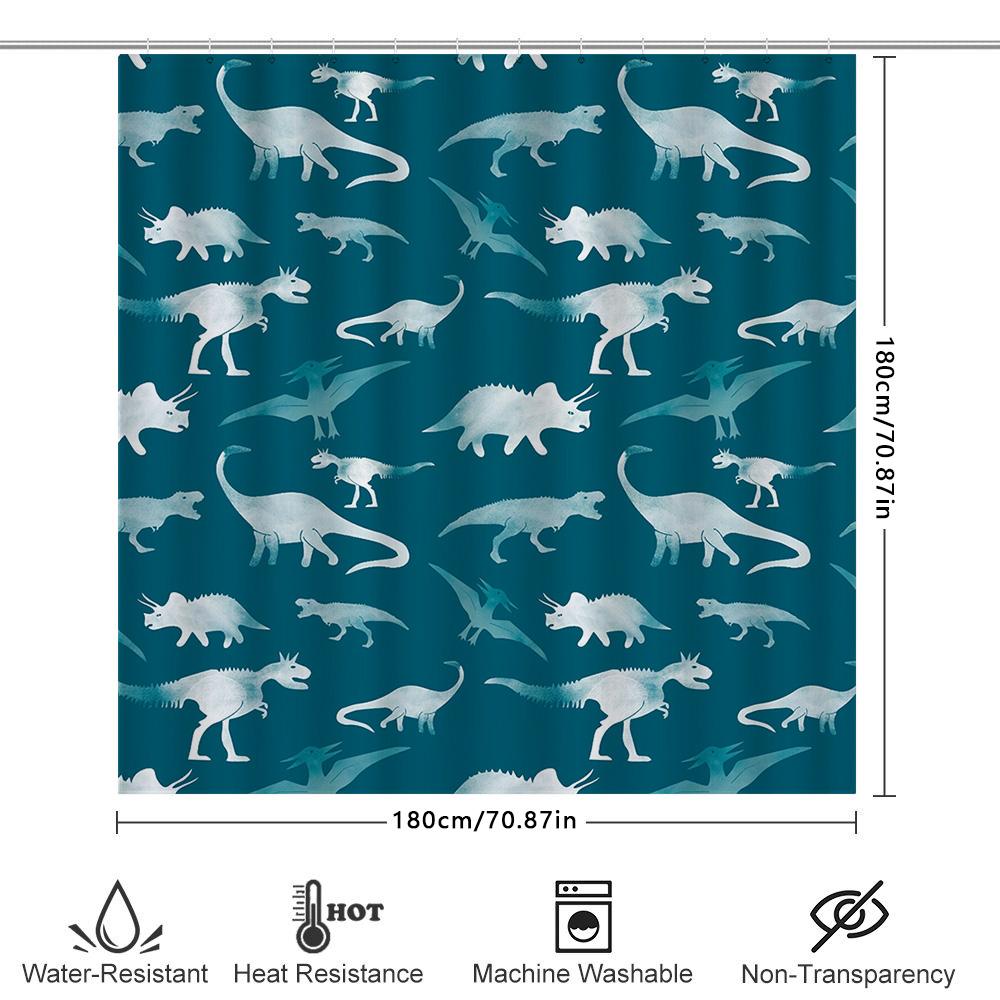 Blue White Dinosaur Pattern Shower Curtain Home Decor Bathroom Accessories Waterproof Fabric Washable For Kids Bathrooms 180X240
