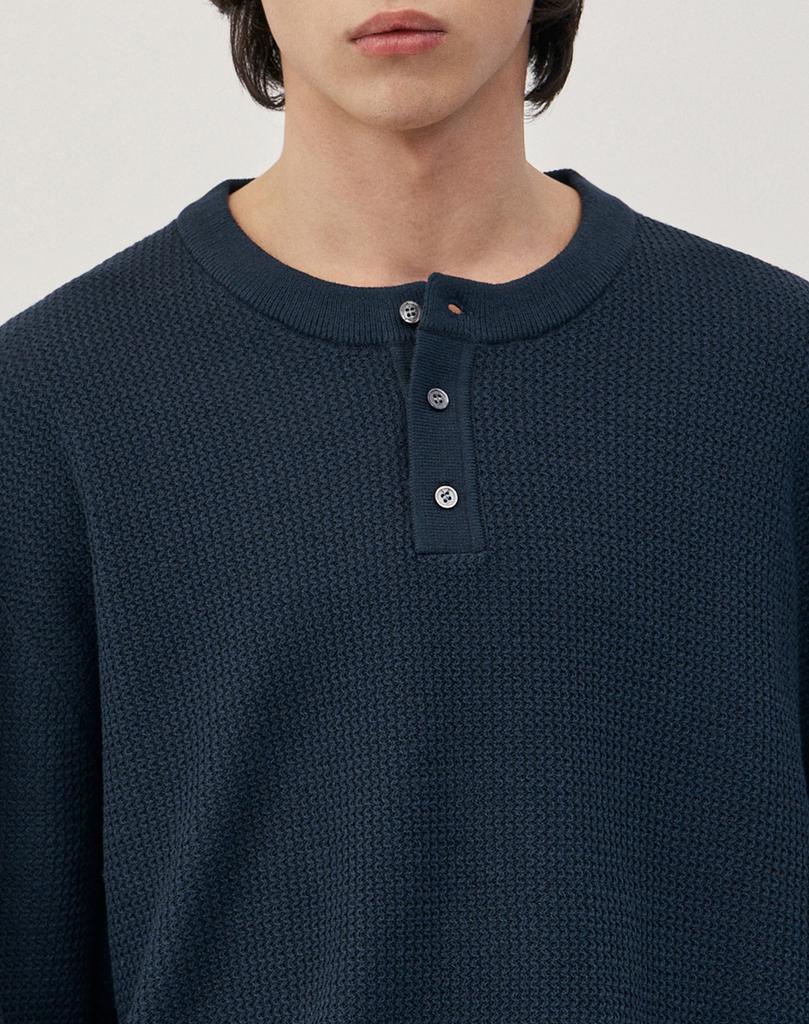 WORK ON BODY OFF Easyon Semi-Overfit Henley Neck Knit [Navy]