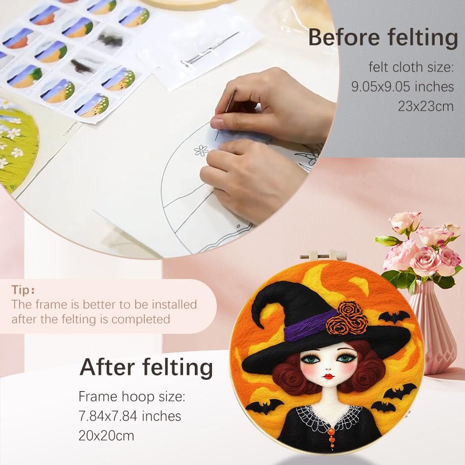 CHENISTORY Painting DIY Wool Embroidery Kit Creative Halloween DIY Wool Needle Felt Picture Craft Painting Gift Felt Needlework