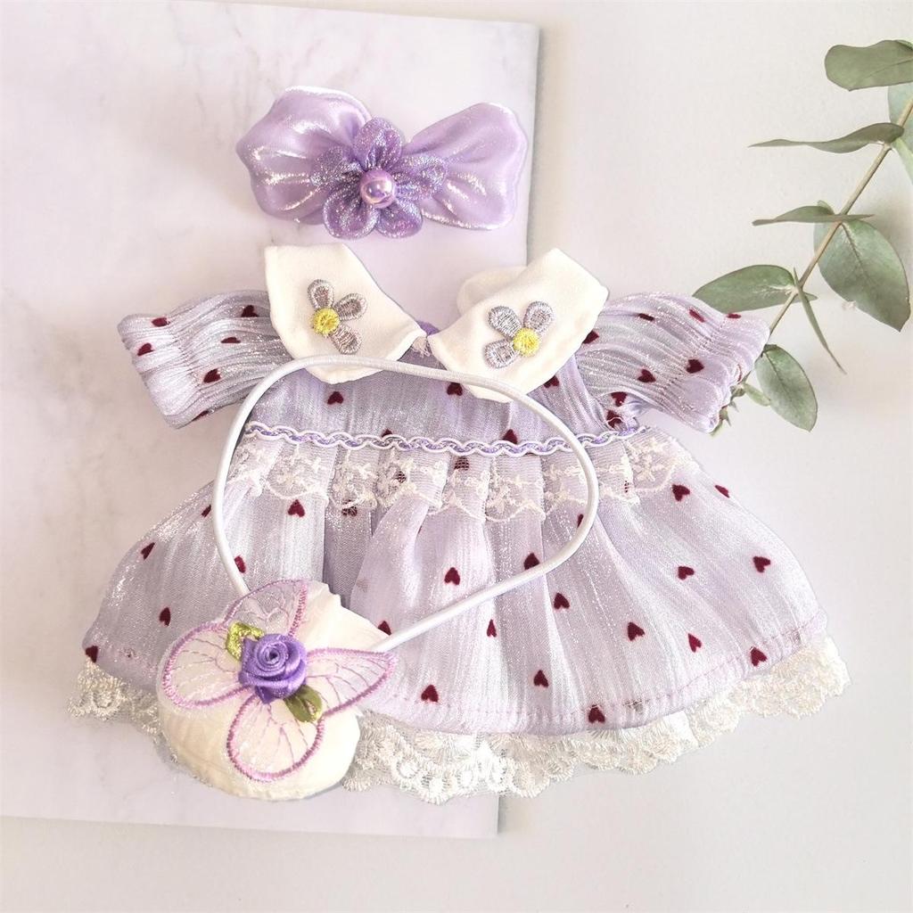 Heart Polka Dot Skirt & Butterfly Bag Set for 25cm Milu Tanggu Doll