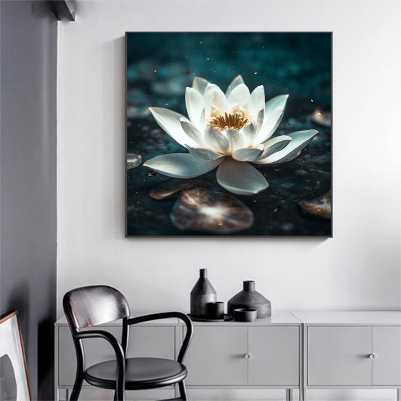 5d DIY Diamond Painting Cross Stitch White Lotus Flowers Diamond Embroidery Mosaic Full Round Drill Home Decor Arts