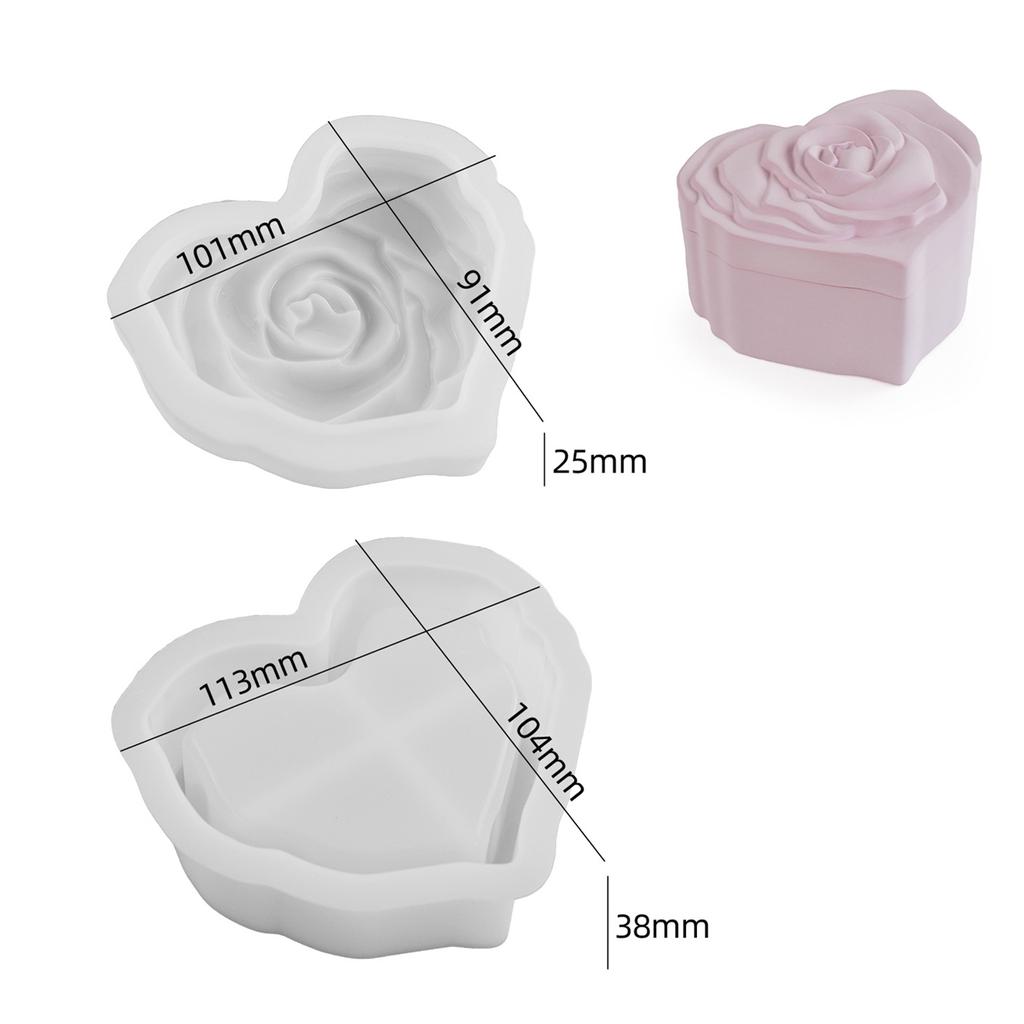 Relief Rose Flower Storage Box Silicone Molds Resin Candle Jar Ornament Mould Love Retro Candle Holder Heart Concrete Cup Mold