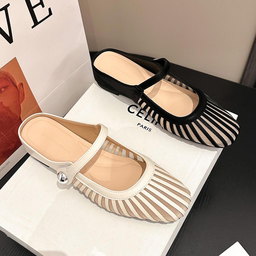 796-27 Square head hollow bag head sandals women's leisure niche design flat bottom shallow mouth one-word buckle belt single shoes summer