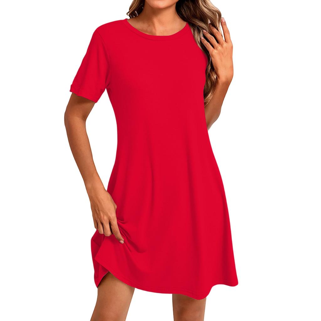 Women's Fashion Casual Color Round Neck Short Sleeve Short Dress