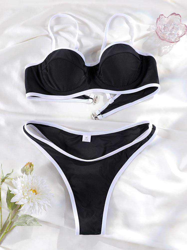 High Cut Swimwear New Bikini Solid Color Bkinis Women Swimsuits Black Beachwear Low Waist Biquini Push Up Two Piece Suit