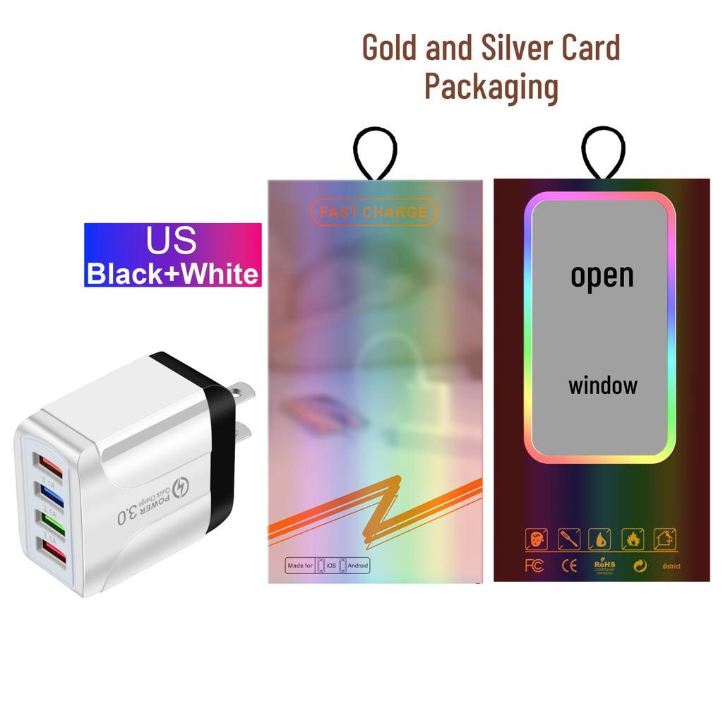 Vibrant 4-Port USB Travel Charger, 5V/2.4A Fast Charging with EU, UK, AU Plugs