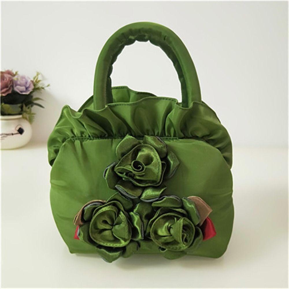 Leaf Hanfu Flower Drawstrings Bag Satin Silk Small Purse Wallet Rose Flower Handbag  Ladies/Girls