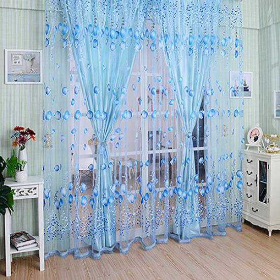 Romantisk Floral Tulle Voile Romdeler Dør Vindu Gardin Draper Panel Sheer