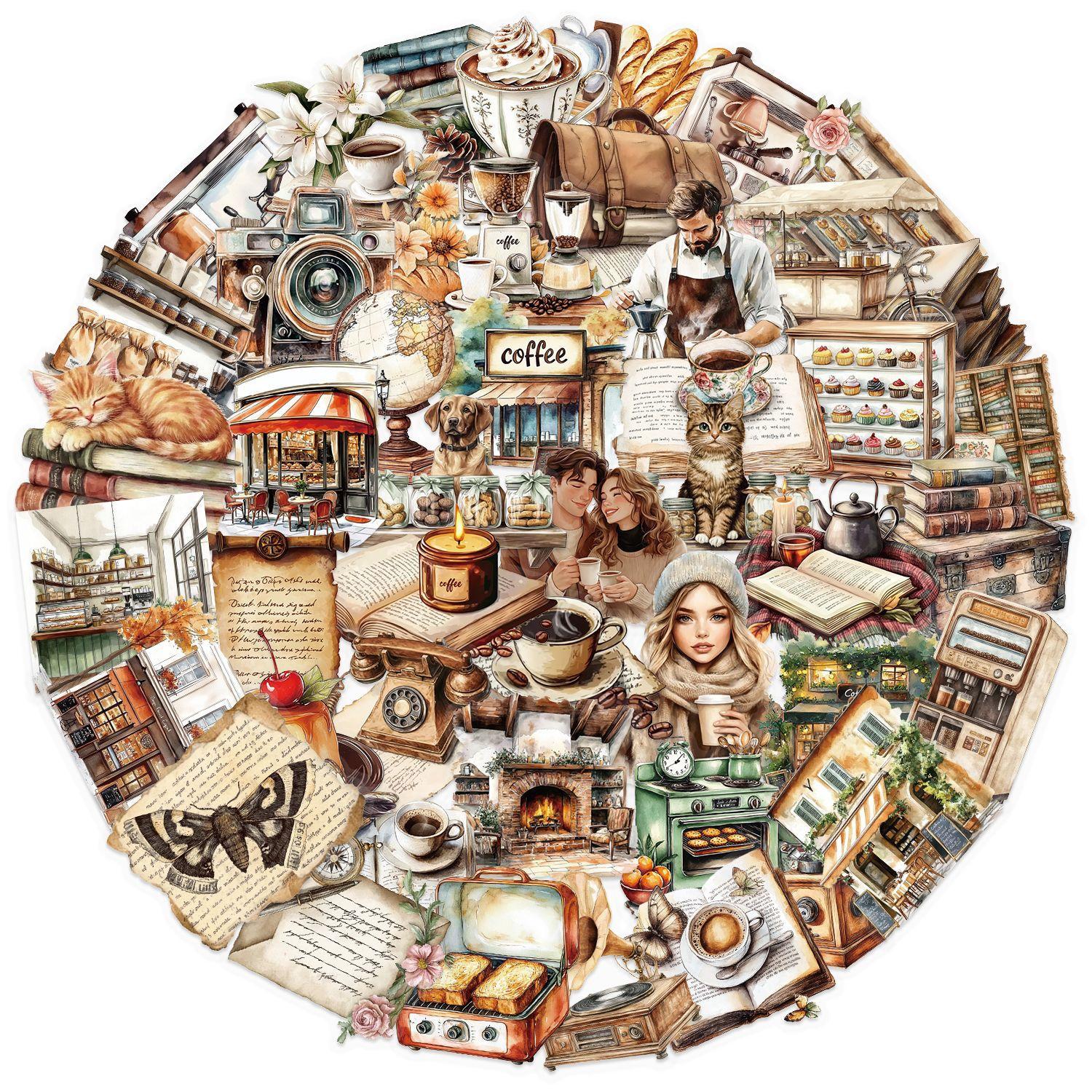 

50pcs Retro Coffee Alphabet Theme Stickers Aesthetic Waterproof PET Decoration Luggage Bottle Decals