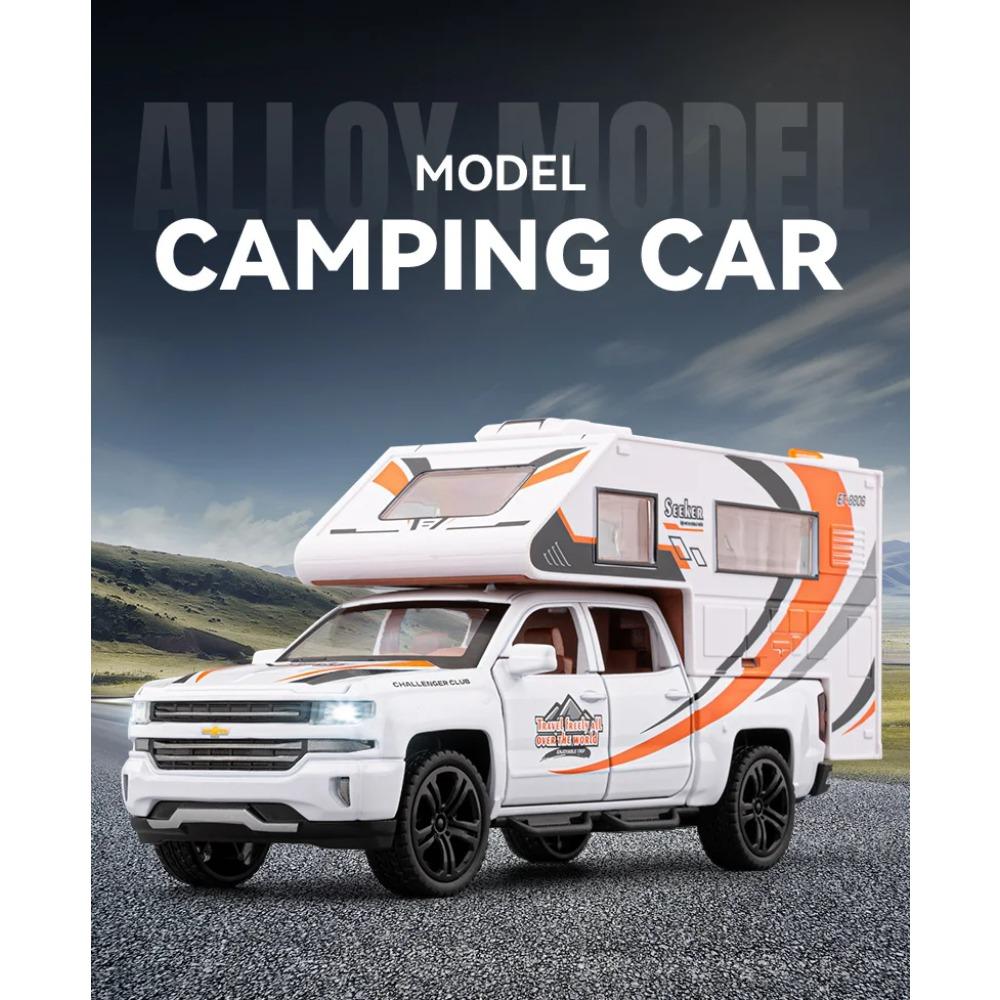 1/32 Chevrolet Silverado Recreational Vehicle RV Alloy Car Model Sound and Light Children's Toy Collectibles Birthday Gift