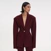 Suit European, American autumn and winter new temperament elegant v-neck waist burgundy high-end suit jacket