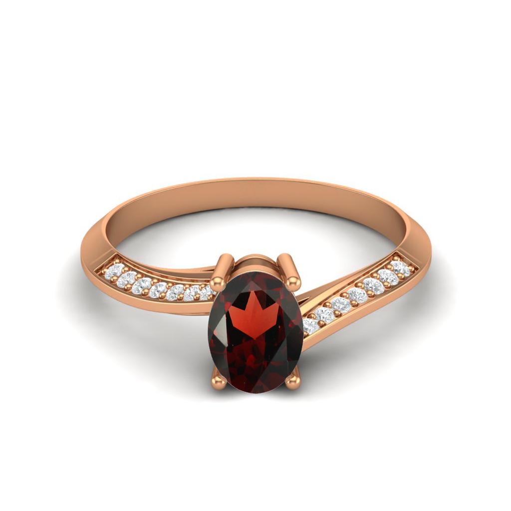 925 Sterling Silver Oval 1.28 CT Garnet Gemstone Rose Gold Plated Ring