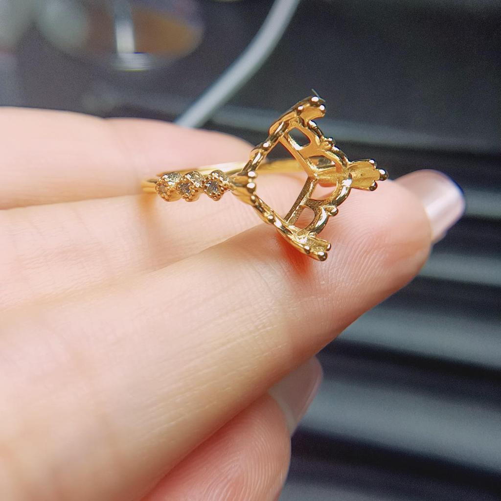 S925 Silver Rhodium/Rose Gold/Gold Empty Ring Pendant Setting: Square 6x6/7x7/8x8mm