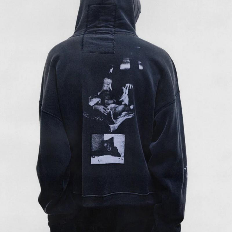Unisex Oversized Hooded Sweatshirt With Vintage Washed Print Cotton Blend Fall Streetwear