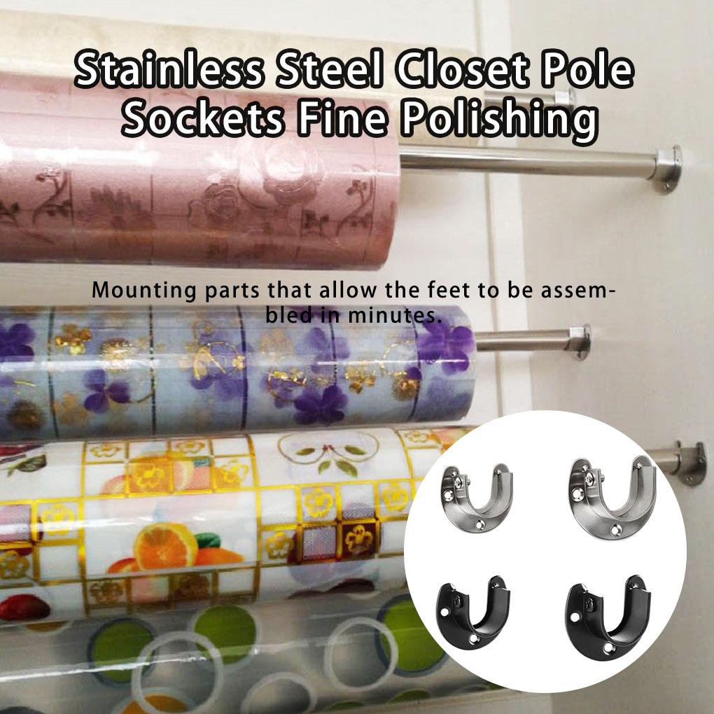 Soquetes de poste de armário de aço inoxidável 25/32 mm Suporte de haste de flange em forma de U 3 furos Suporte de trilho de guarda-roupa para banheiro