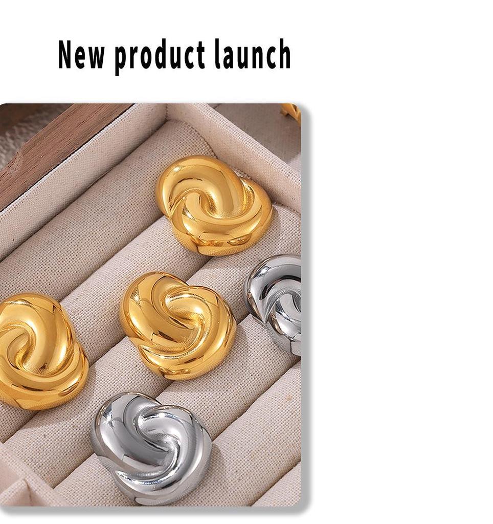 Chic European & American Double-Loop Earrings: Exaggerated 18K Gold Titanium Steel, Summer Non-Fading Design