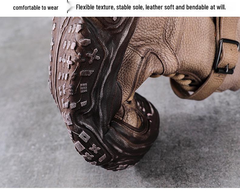 Damen Vintage Leder Motorrad Stiefeletten - Dicke Sohle, Martin Stil, Herbst/Winter Kollektion, Plus Baumwollfutter.