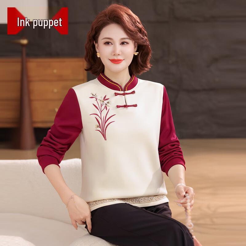 Mo ou Women s Chinese Style Long-Sleeved Sweatshirt XL